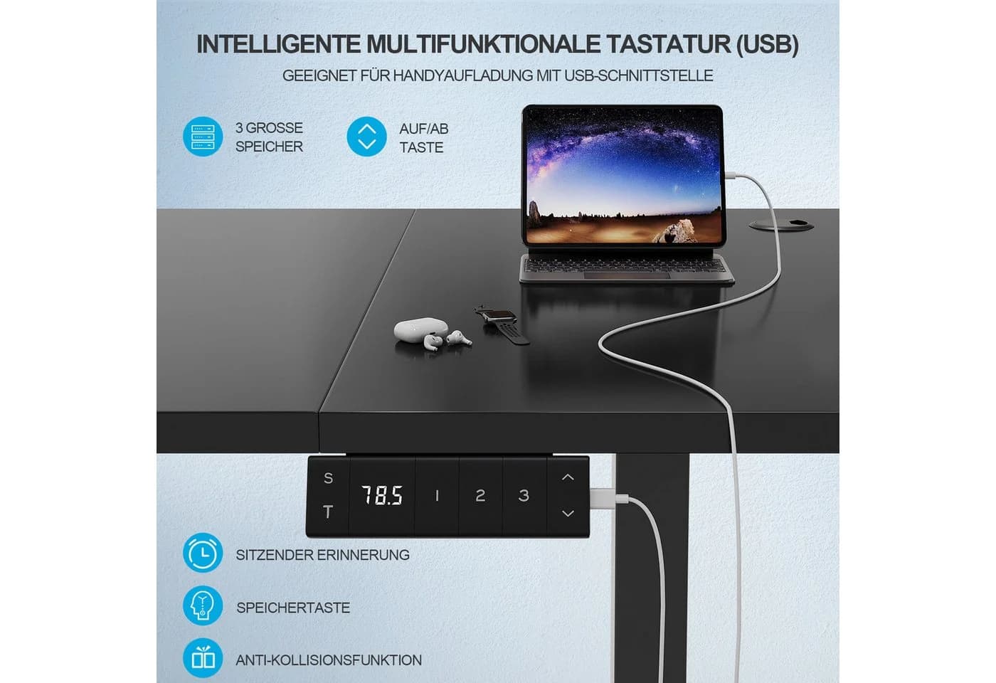 HOMALL Höhenverstellbarer Schreibtisch mit USB-Ladeanschluss - Bild 3