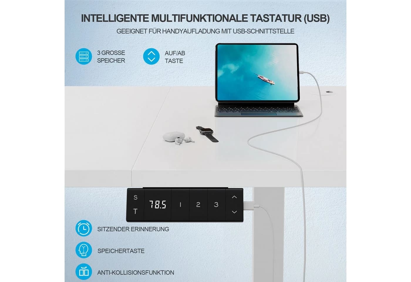 HOMALL Höhenverstellbarer Schreibtisch mit USB-Ladeanschluss - Bild 3