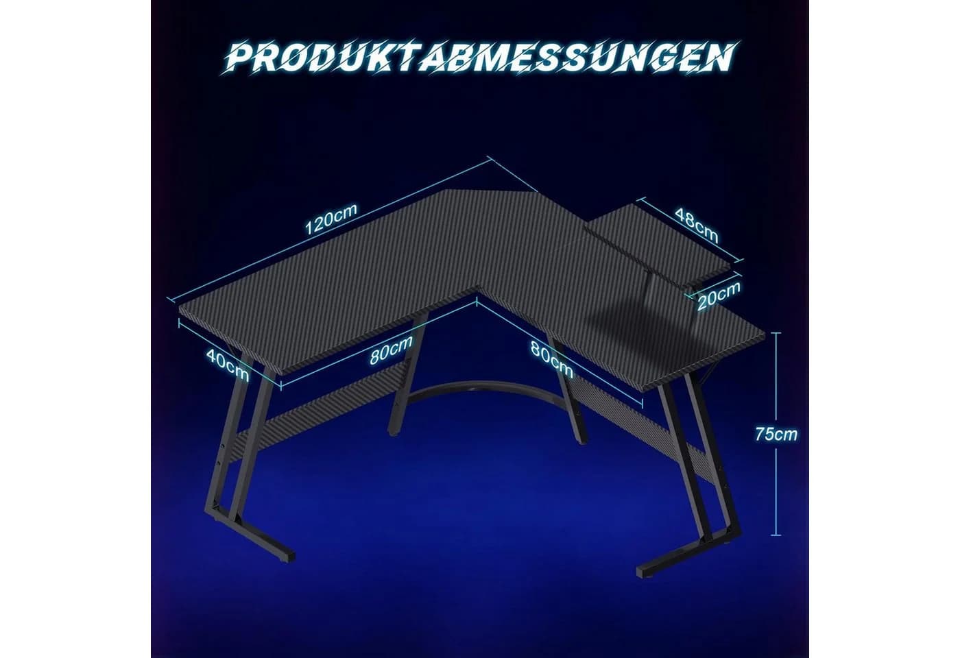 Furnicopia Eckschreibtisch L-Form Schwarz Kohlefaser Industriell - Bild 3