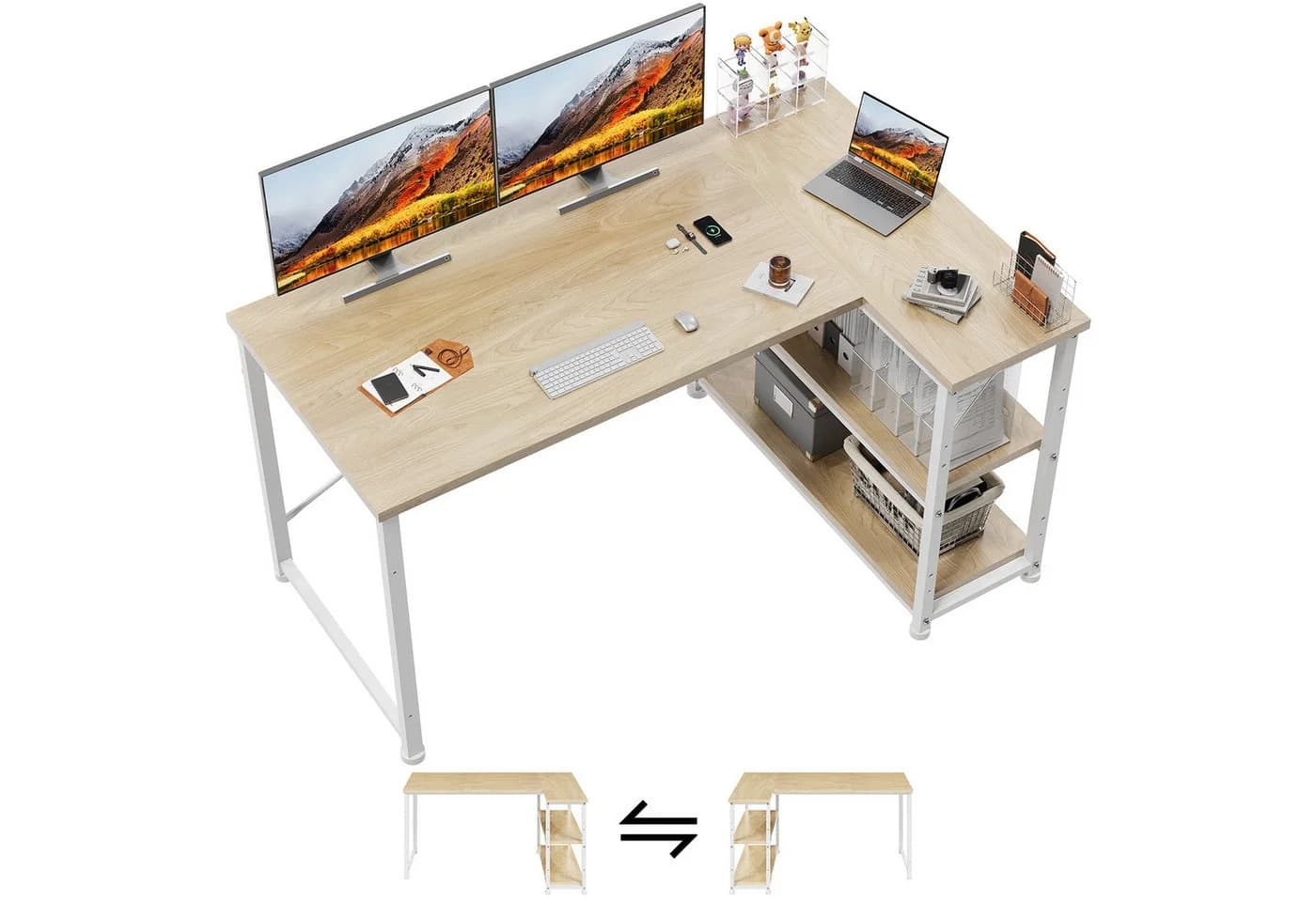 GUNJI Eckschreibtisch Umkehrbarer L-förmiger Computer Schreibtisch mit Hutch - Bild 2