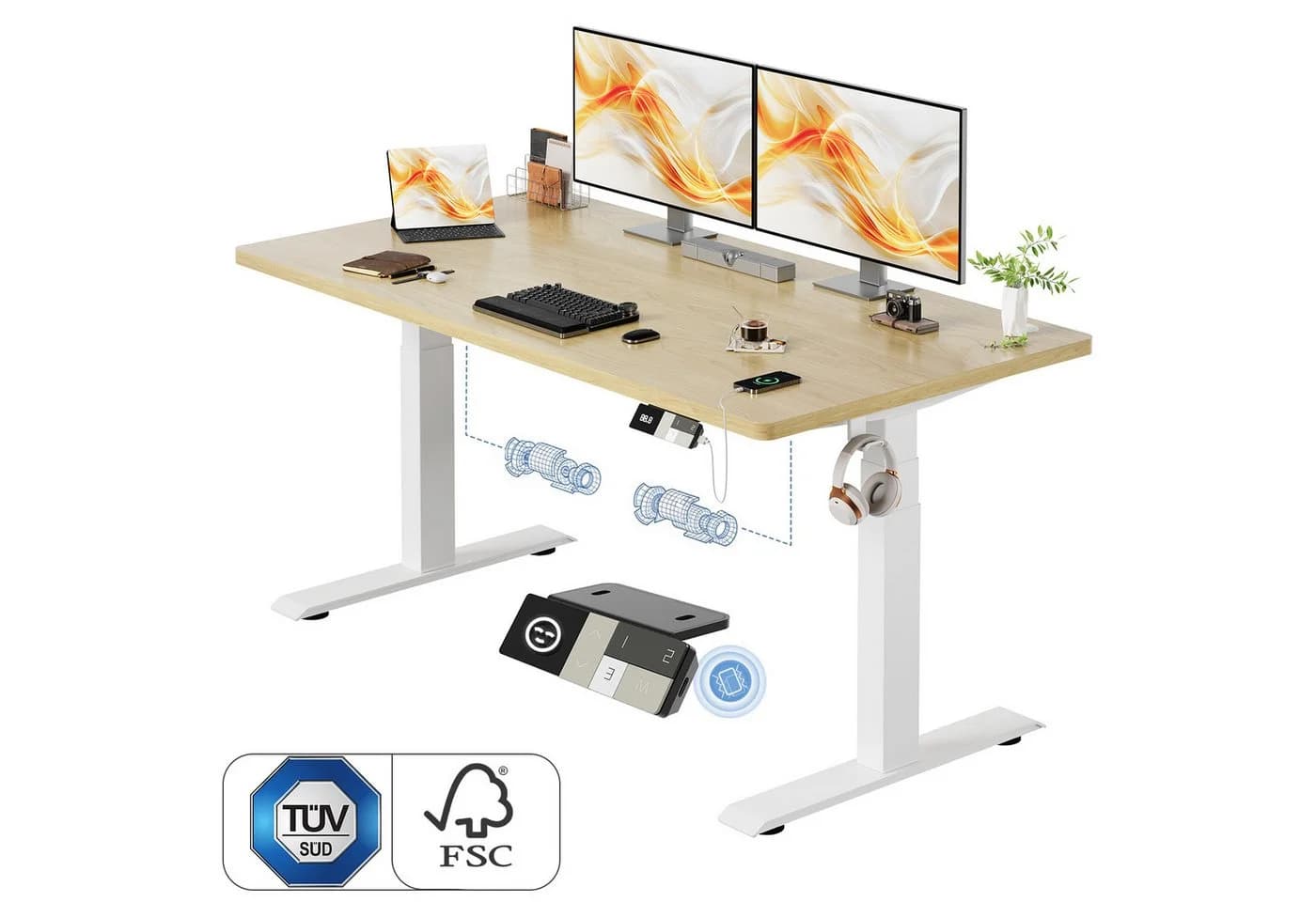 HOMALL Elektrischer Schreibtisch Höhenverstellbar Beige 25mm Tischplatte - Bild 2