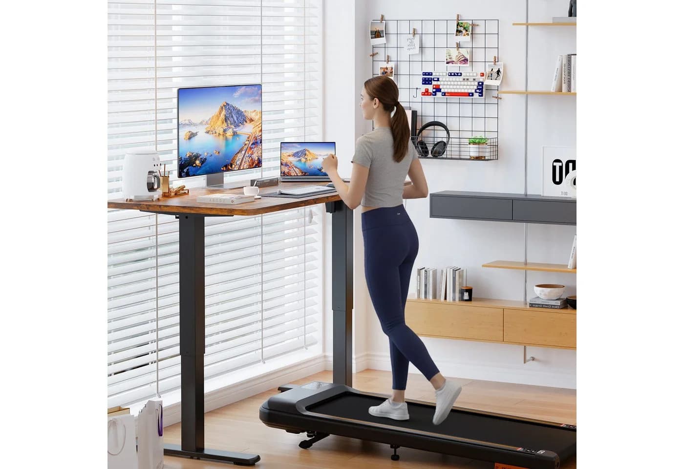 HOMALL Höhenverstellbarer Schreibtisch Braun Memory USB