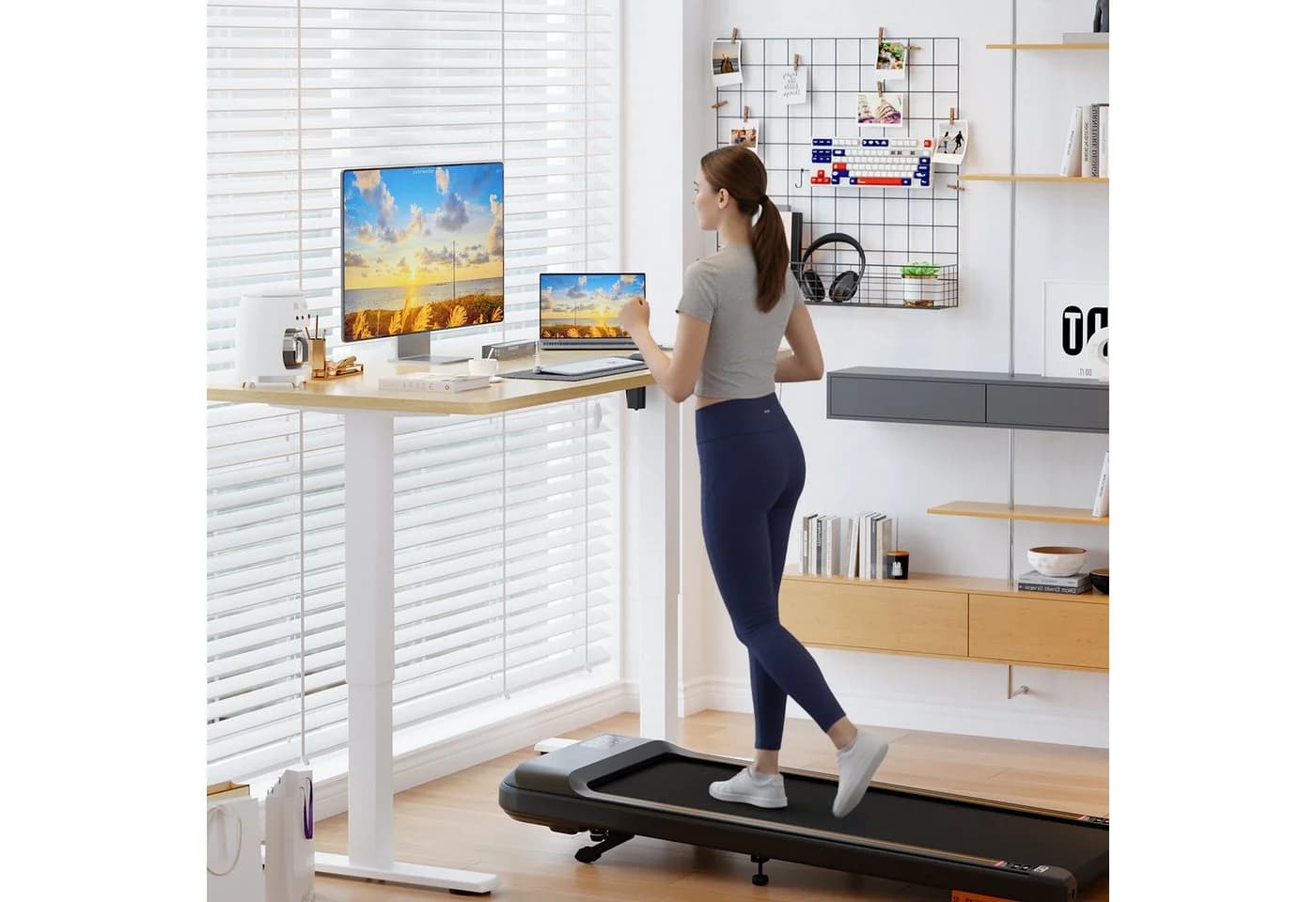 HOMALL Höhenverstellbarer Schreibtisch Beige mit USB & Memory - Bild 3
