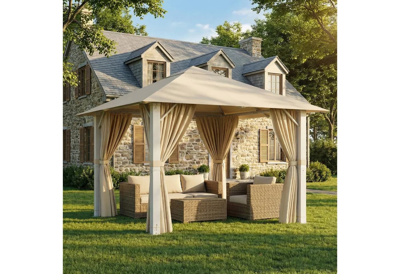 GUNJI Pavillon 3,3x3,3m wasserdichtes Gartenzelt Patio Gazebo Partyzelt - Bild 2