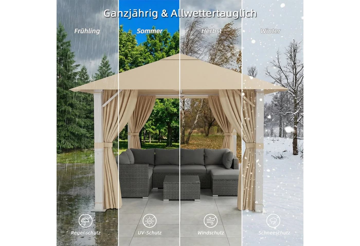 GUNJI Pavillon 3,3x3,3m wasserdichtes Gartenzelt Patio Gazebo Partyzelt - Bild 5