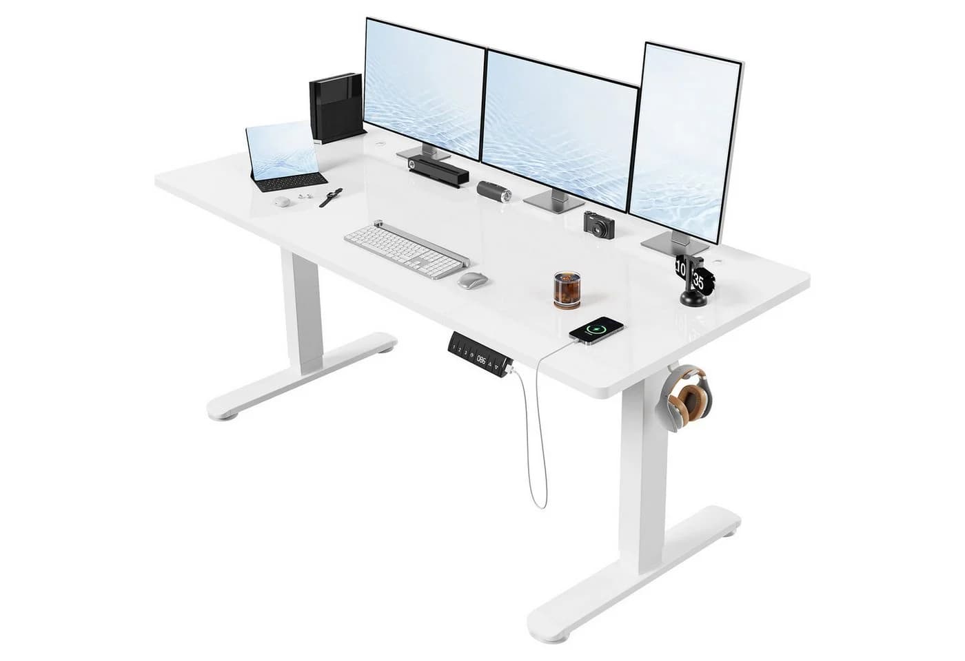 HOMALL Schreibtisch Höhenverstellbarer Elektrisch Schreibtisch, Vierteilige Tischplatte, USB-Ladeanschluss, 3-stufige Höhe - Bild 2