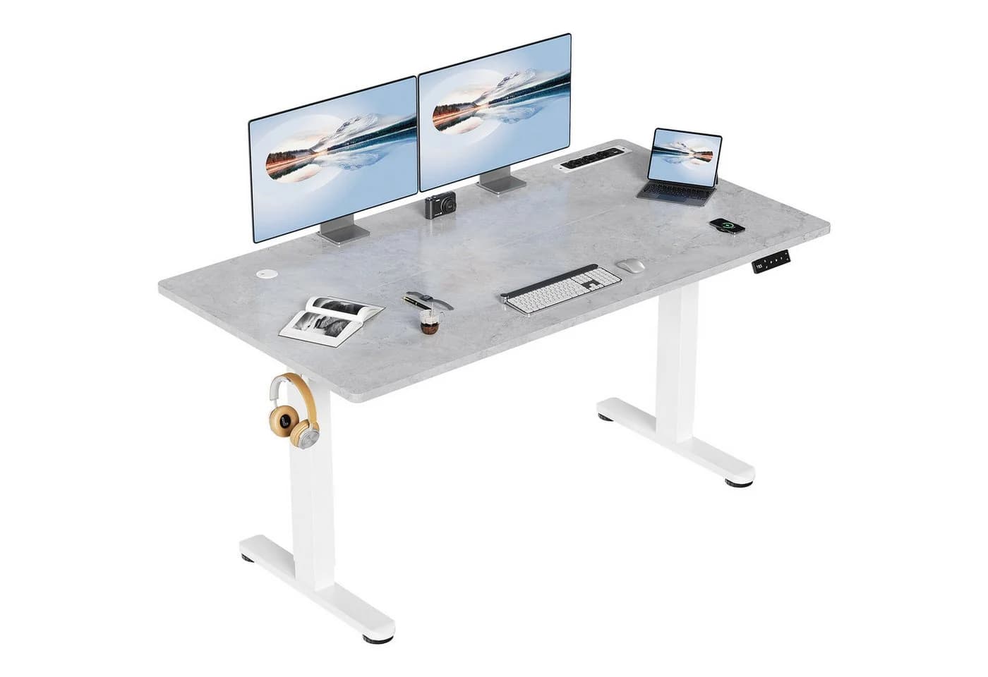 HOMALL Schreibtisch Höhenverstellbar mit 3-Buchsen und 2-USB-Ports mit kabellosem Laden - Bild 2