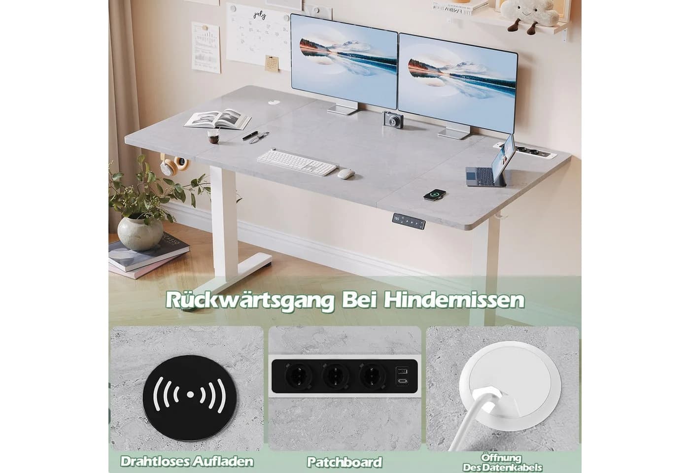 HOMALL Schreibtisch Höhenverstellbar mit 3-Buchsen und 2-USB-Ports mit kabellosem Laden - Bild 4