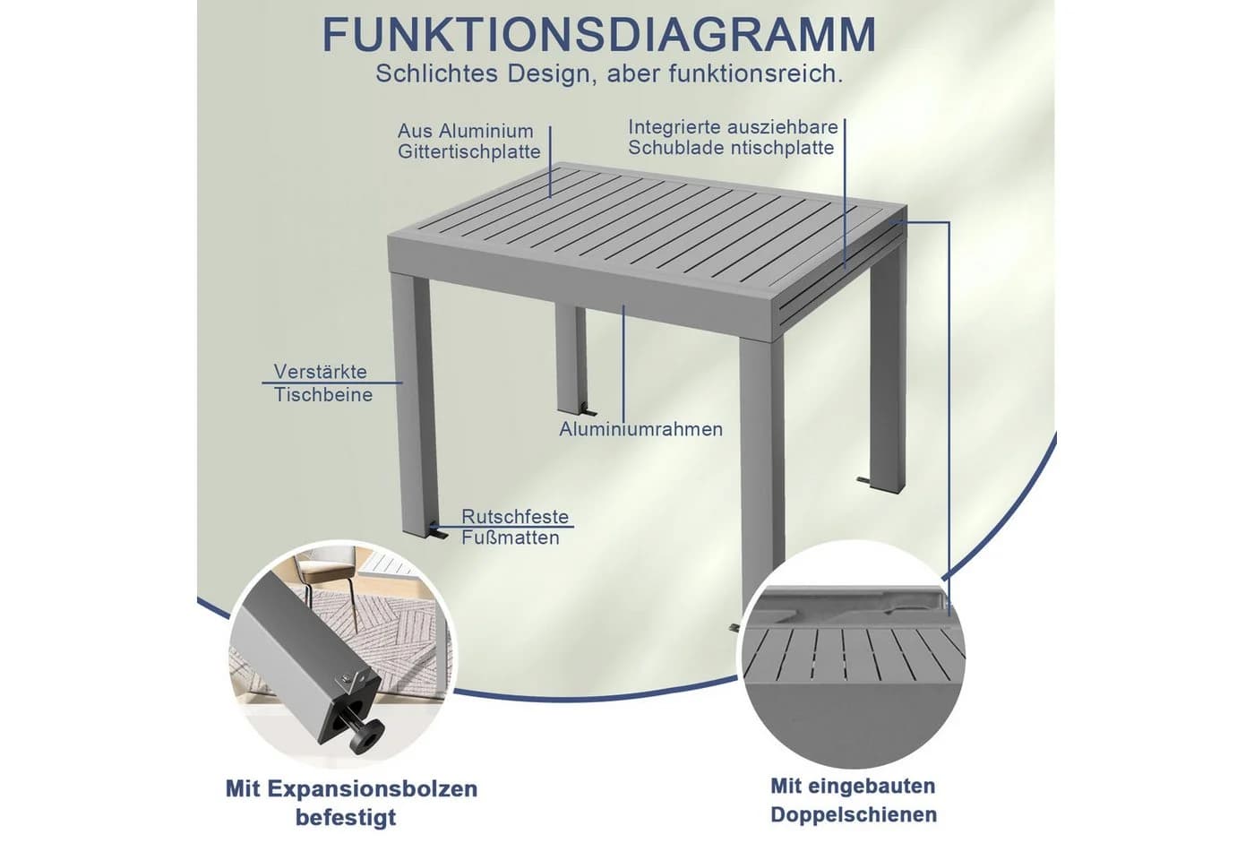 HOMALL Gartentisch Aluminium Ausziehtisch Garten-Essgruppe Grau