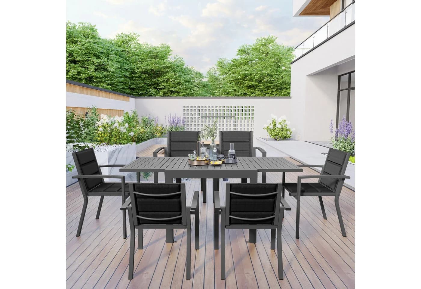 HOMALL Gartentisch Aluminium Ausziehtisch Gartenstuhl Grau Modern