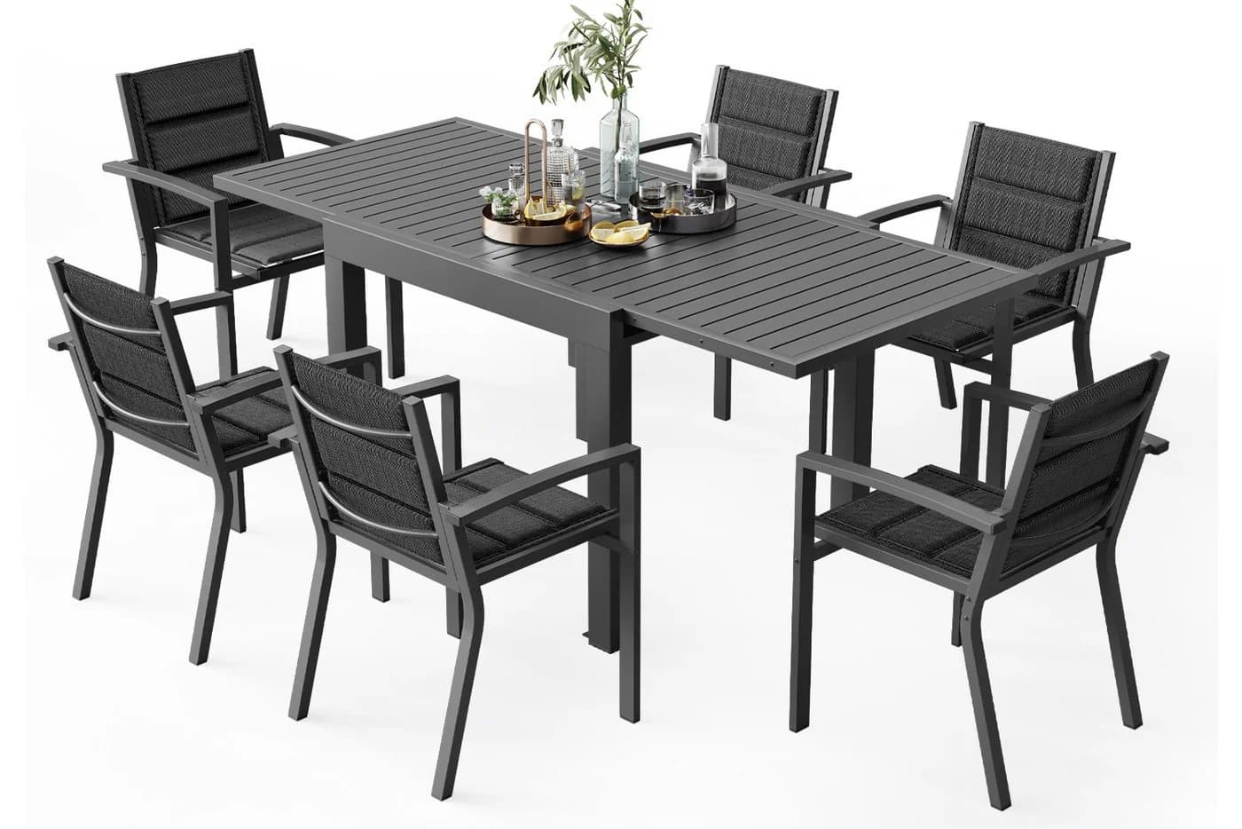 HOMALL Gartentisch Aluminium Ausziehtisch Gartenstuhl Grau Modern - Bild 2