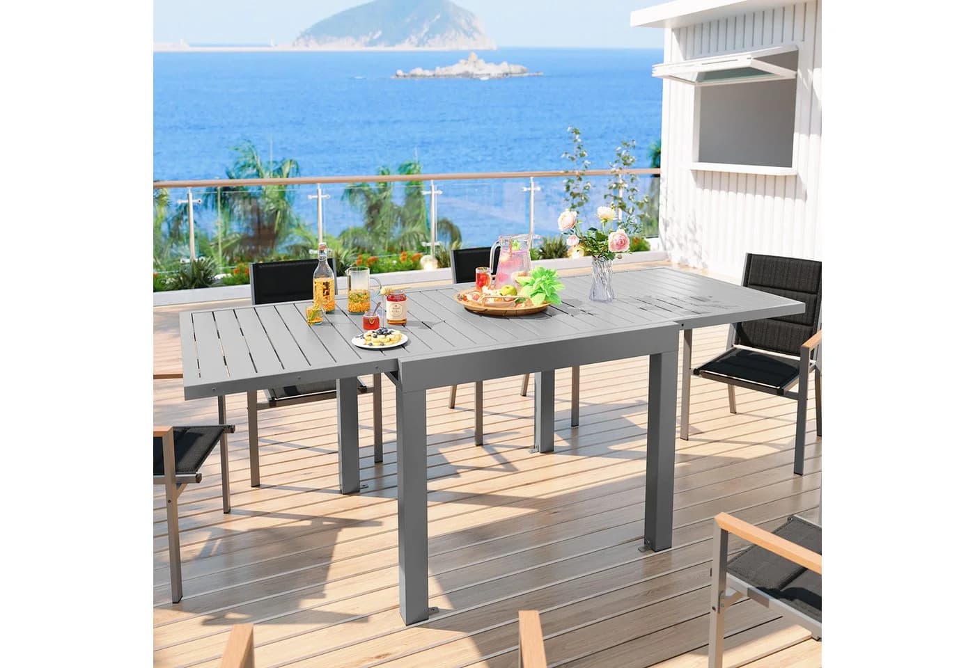 GUNJI Ausziehbarer Aluminium Gartentisch Grau Braun - Bild 2