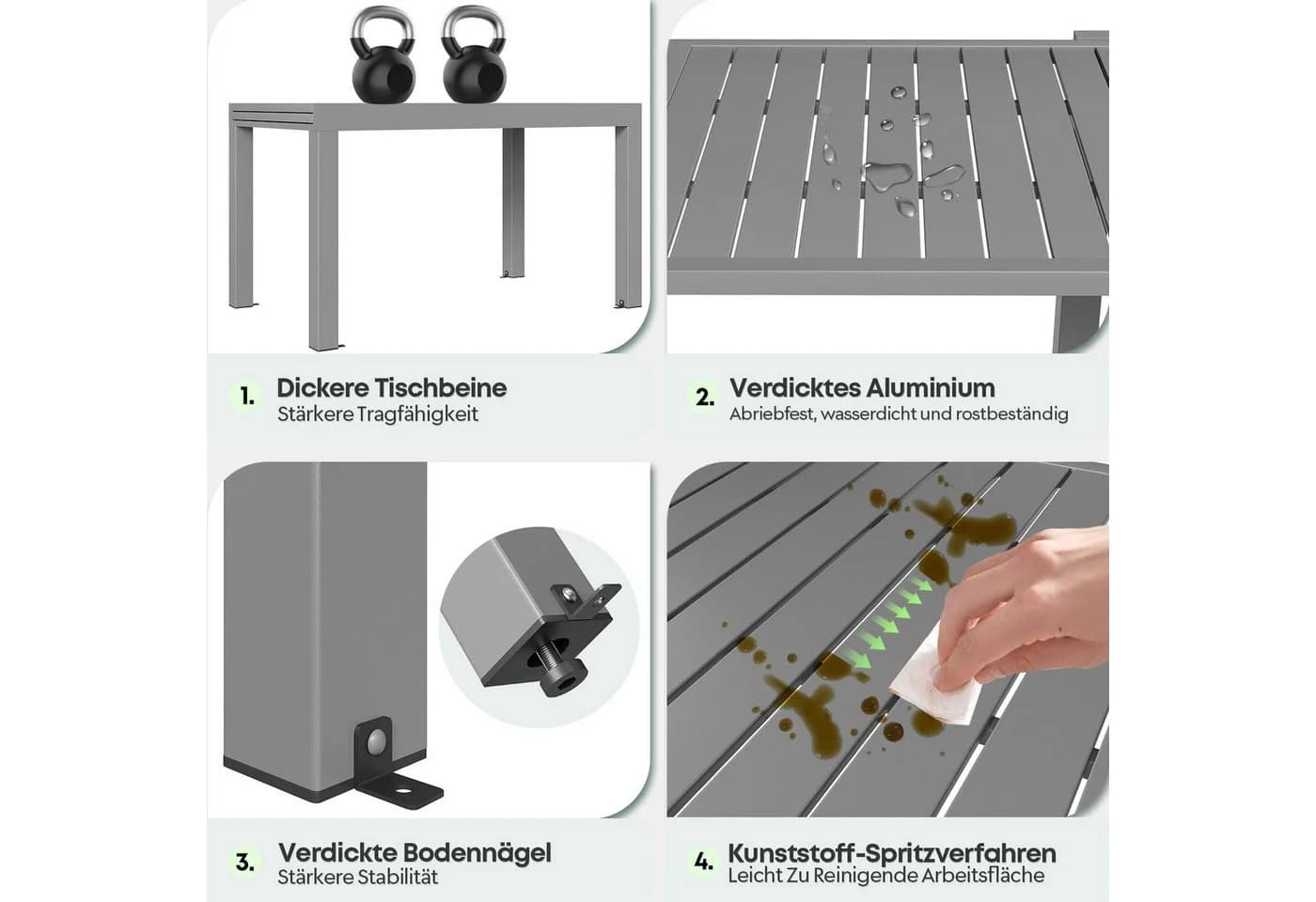 GUNJI Ausziehbarer Aluminium Gartentisch Grau Braun - Bild 5