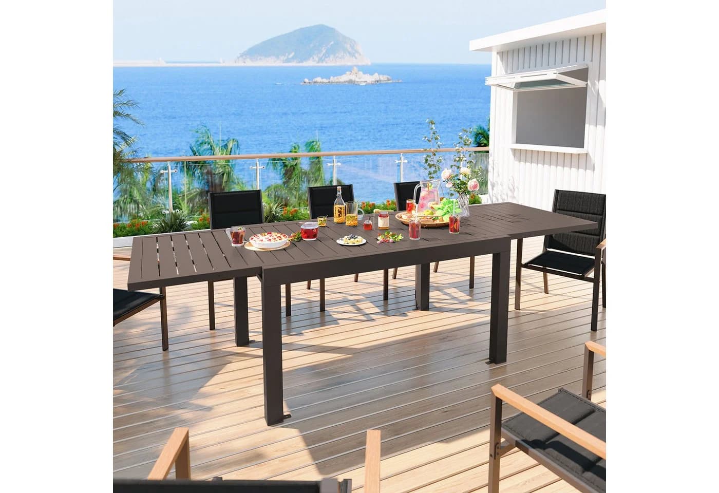 GUNJI Ausziehbarer Gartentisch Aluminium Braun Grau - Bild 2
