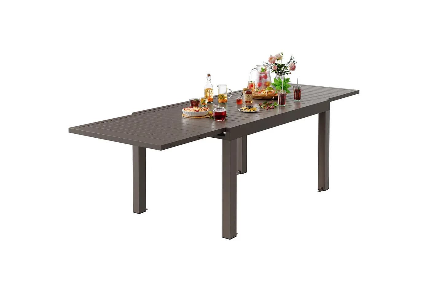 GUNJI Ausziehbarer Gartentisch Aluminium Braun Grau - Bild 3