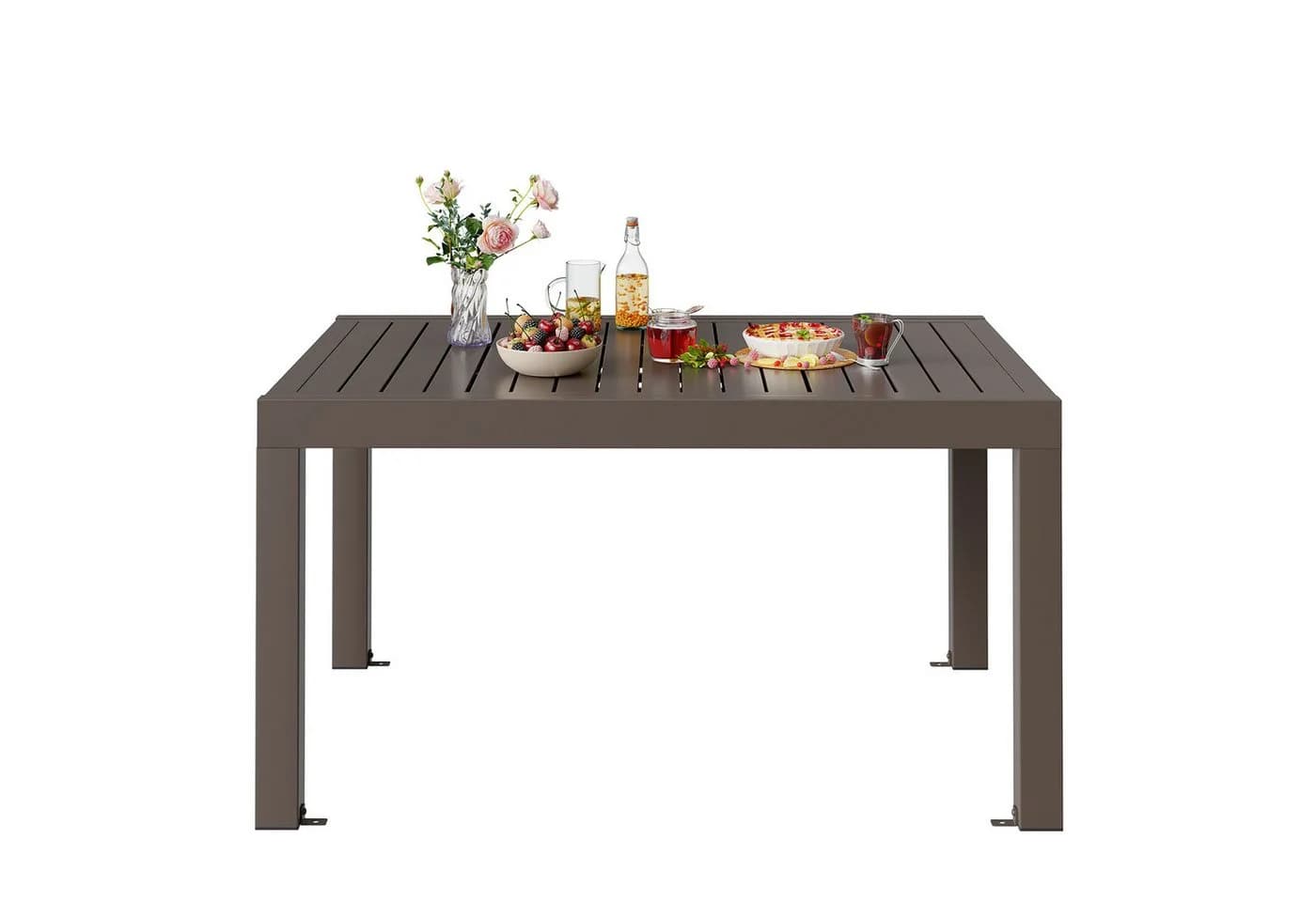 GUNJI Ausziehbarer Gartentisch Aluminium Braun Grau - Bild 4