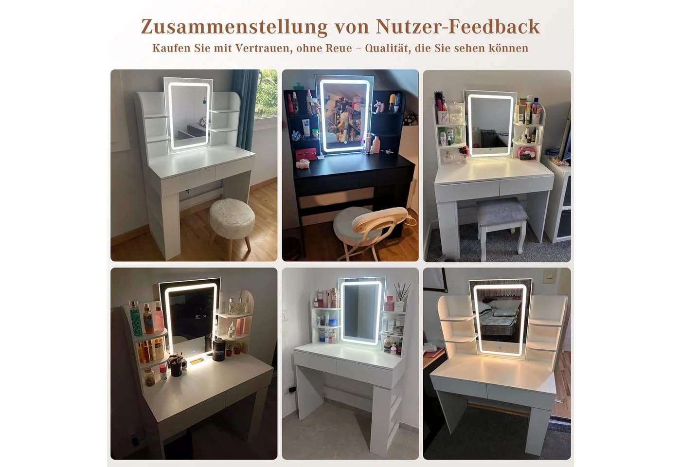 HOMALL Schminktisch mit LED-Beleuchtung und Stauraum - Bild 3