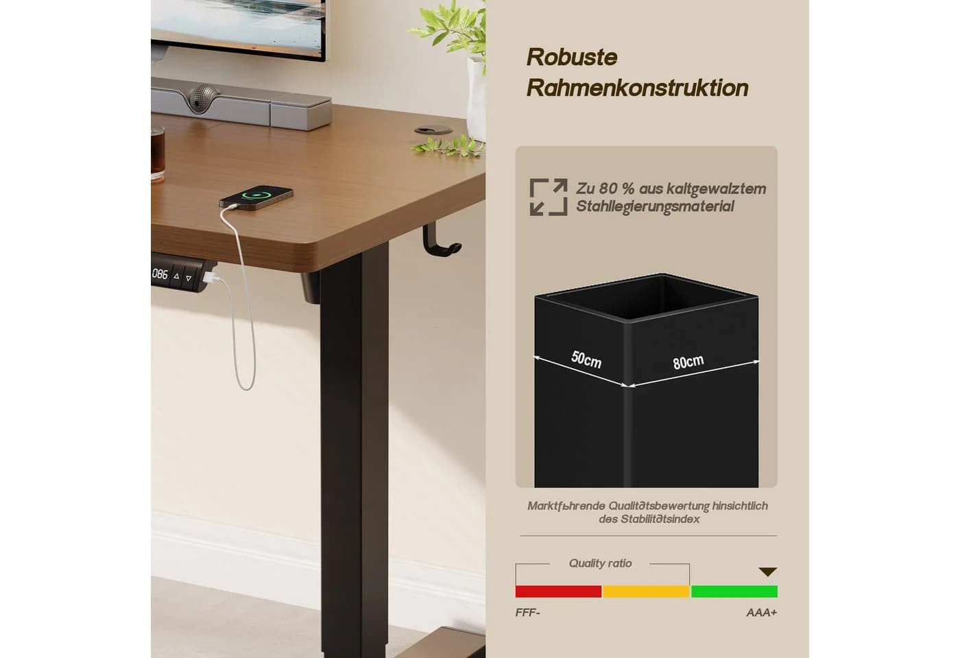HOMALL Höhenverstellbarer Elektrischer Schreibtisch mit USB-Ladeanschluss - Bild 3