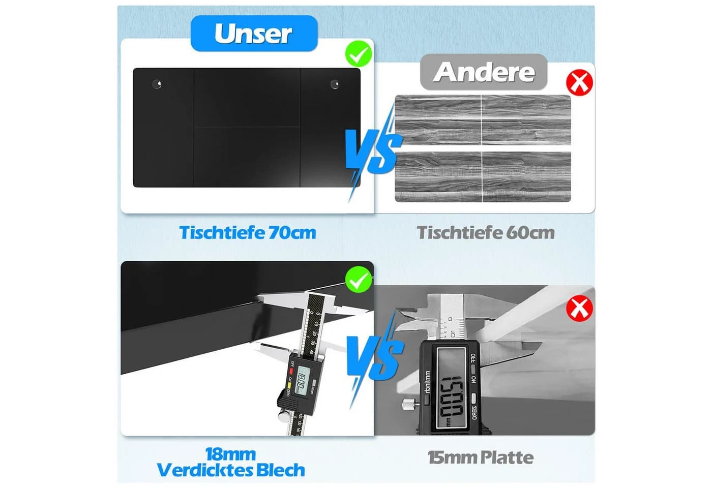 HOMALL Höhenverstellbarer Elektrischer Schreibtisch, Vierteilige Tischplatte, USB-Ladeanschluss, 3-stufige Höhe - Bild 4