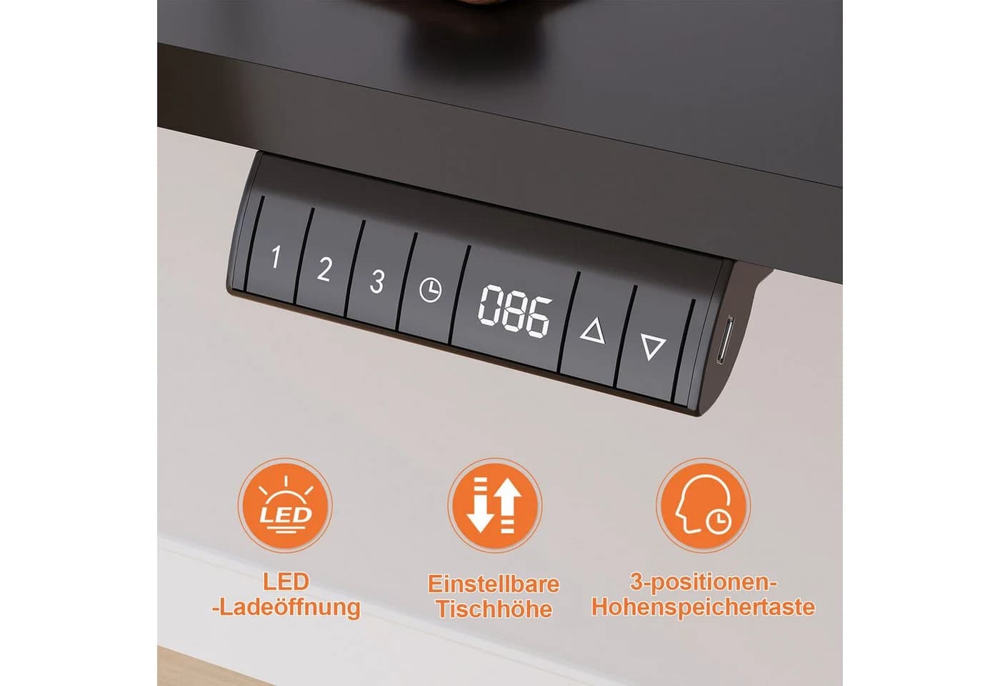 HOMALL Höhenverstellbarer Elektrischer Schreibtisch, Vierteilige Tischplatte, USB-Ladeanschluss, 3-stufige Höhe - Bild 5