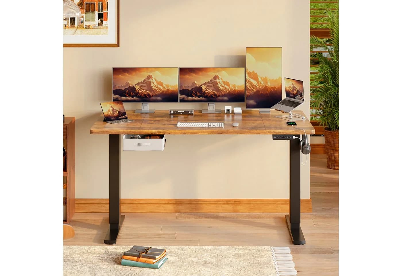 HOMALL Schreibtisch höhenverstellbar mit Memory-Funktion und USB-Anschluss Braun - Bild 3