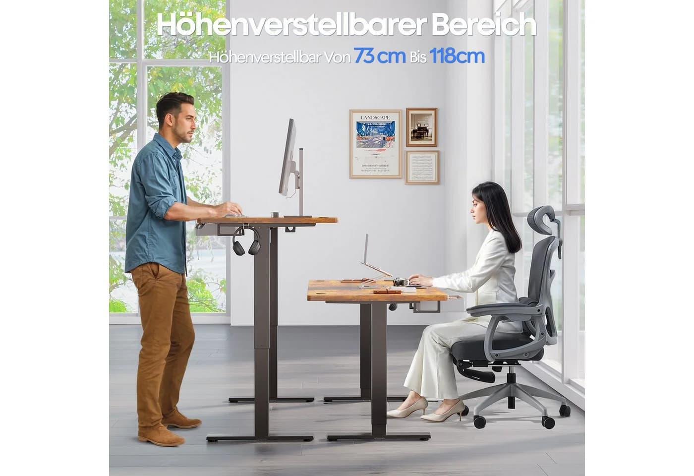 HOMALL Schreibtisch höhenverstellbar mit Memory-Funktion und USB-Anschluss Braun - Bild 4