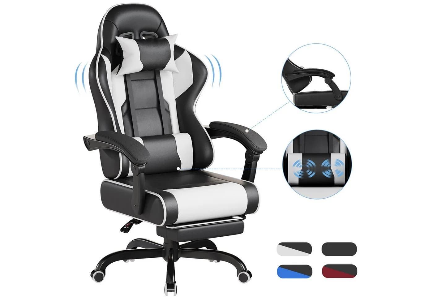 HOMALL Gaming-Stuhl Weiß mit Fußstütze & Massage-Funktion - Bild 2