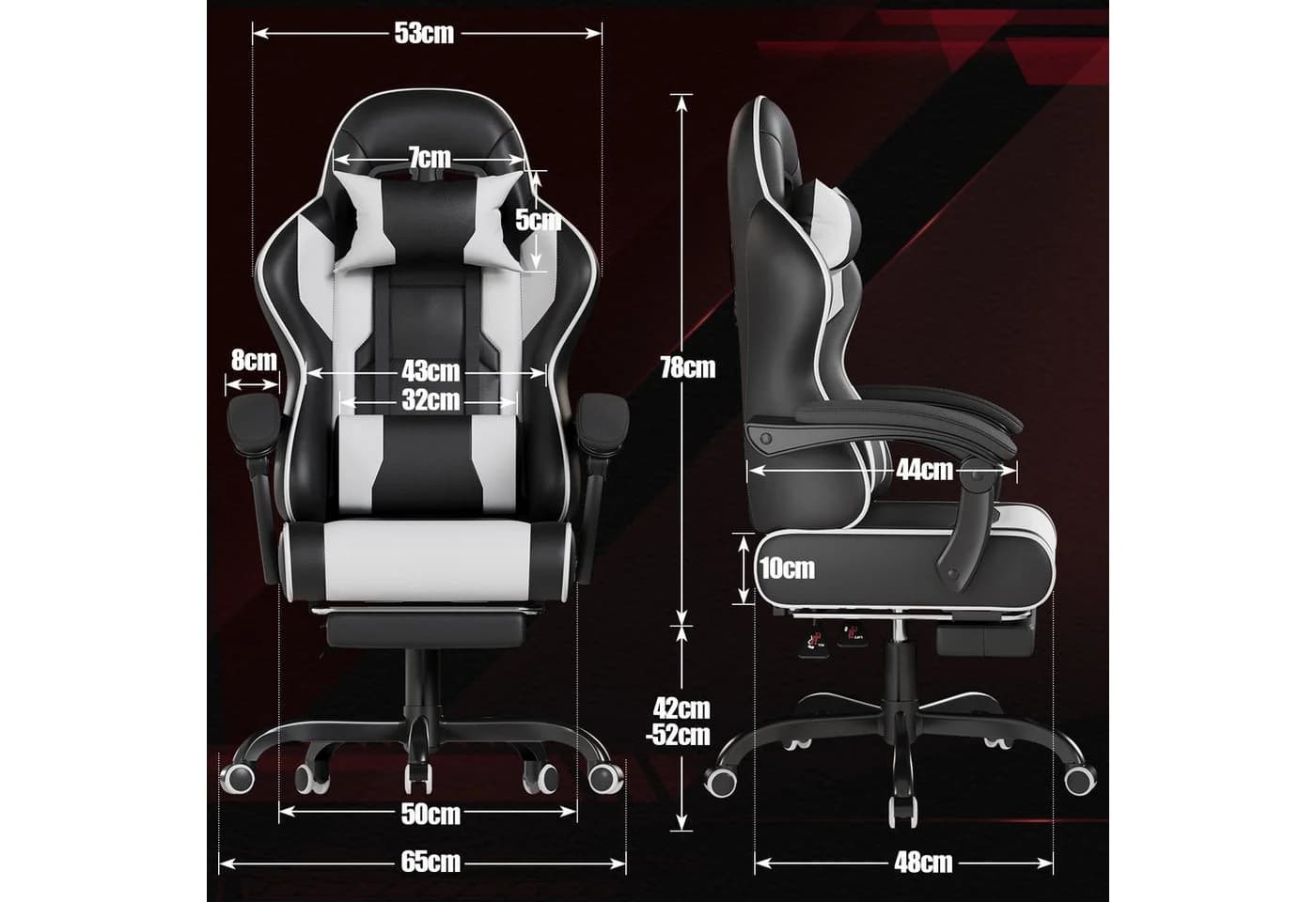 HOMALL Gaming-Stuhl Weiß mit Fußstütze & Massage-Funktion - Bild 5