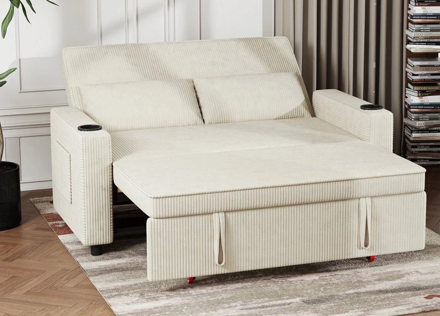 GUNJI Sofa mit Bettfunktion Beige Cord