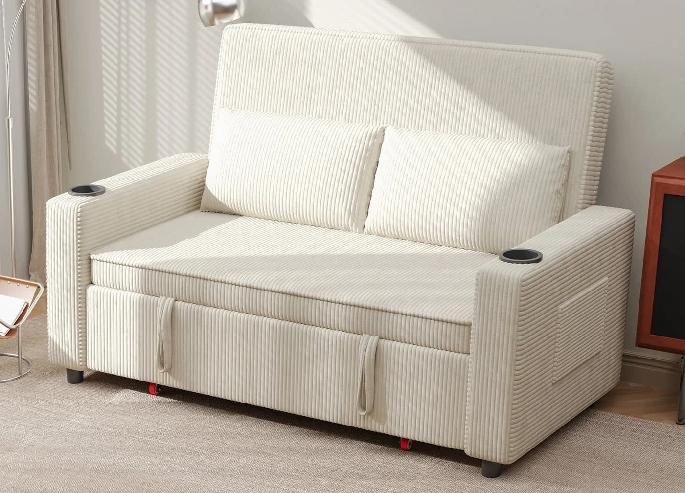 GUNJI Sofa mit Bettfunktion Beige Cord - Bild 3