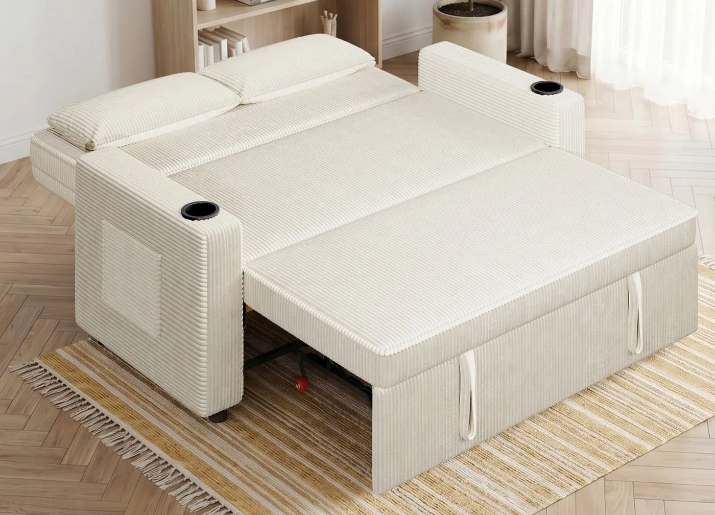 GUNJI Sofa mit Bettfunktion Beige Cord - Bild 4
