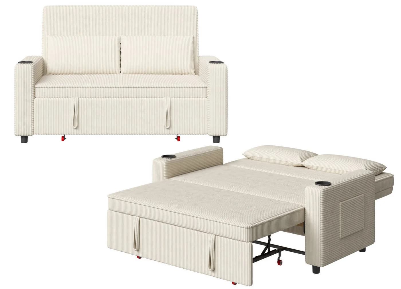 GUNJI Sofa mit Bettfunktion Beige Cord - Bild 5