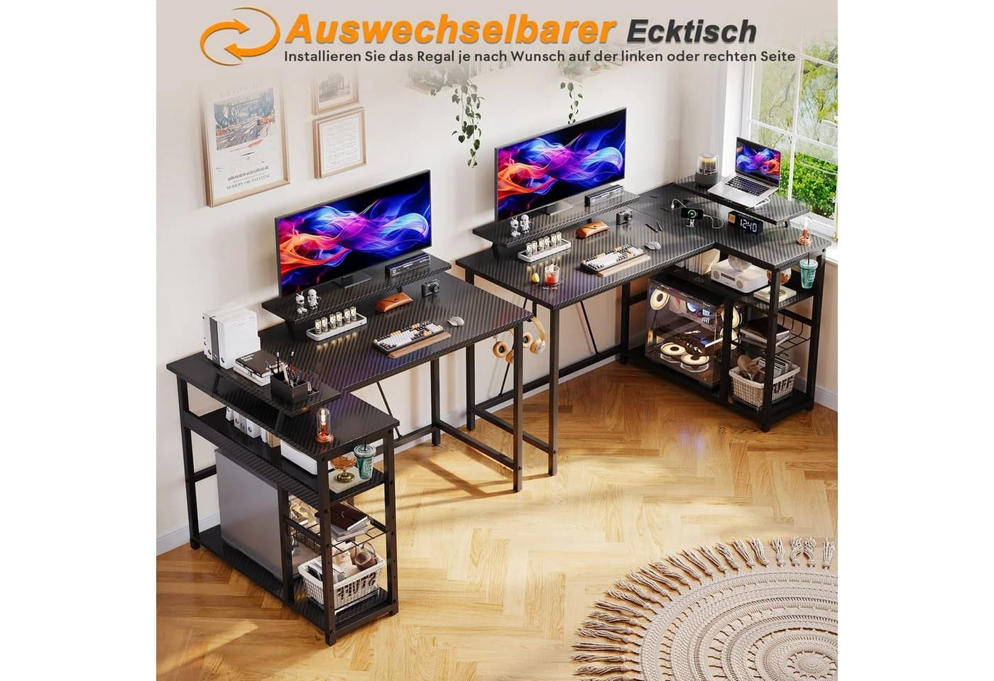 Furnicopia L-förmiger Gaming-Schreibtisch mit LED & Steckdosen - Bild 3