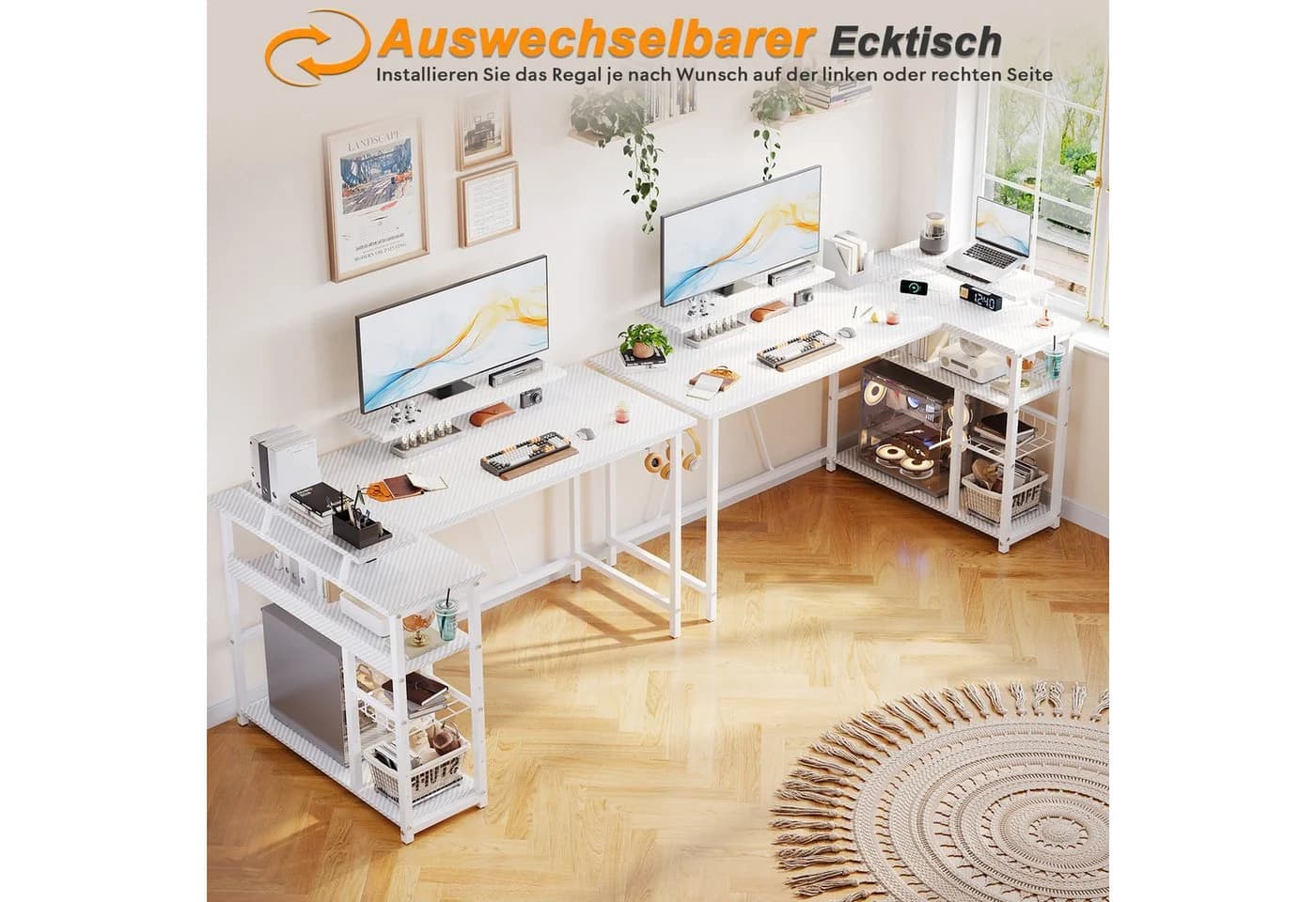 Furnicopia Eckschreibtisch L-förmig Gaming-Schreibtisch mit Stauraum, Steckdosen und LED - Bild 3