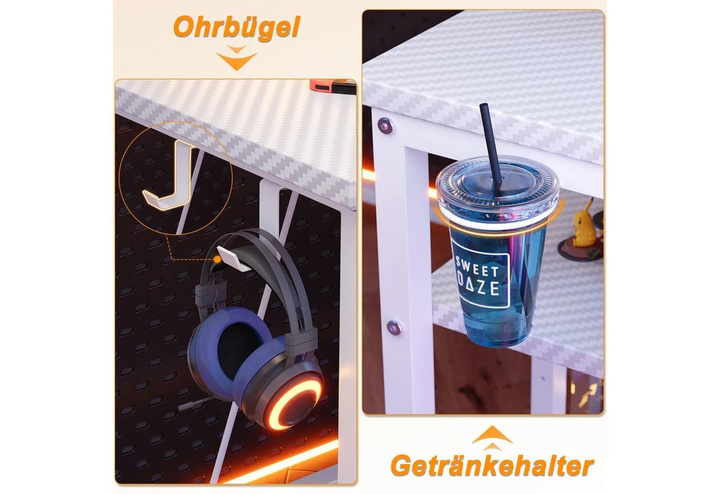 Furnicopia Eckschreibtisch L-förmig Gaming-Schreibtisch mit Stauraum, Steckdosen und LED - Bild 4