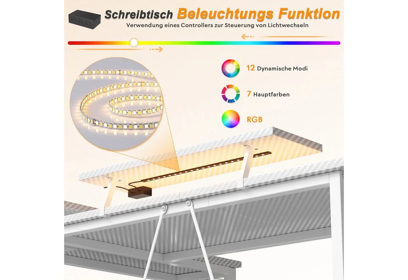 Furnicopia Eckschreibtisch L-förmig Gaming-Schreibtisch mit Stauraum, Steckdosen und LED - Bild 5
