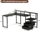 GUNJI Eckschreibtisch L-Schreibtisch mit Stauraum, Steckdose und USB-Ladeport Bild 3