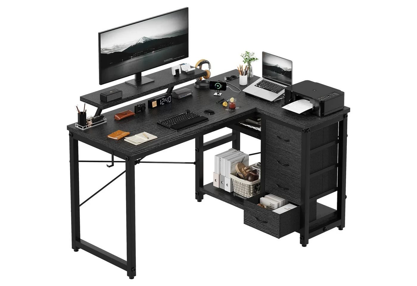 HOMALL Eckschreibtisch 140/160 cm Schreibtisch mit Schubladen, Monitorhalterung, Gaming-Tisch - Bild 2