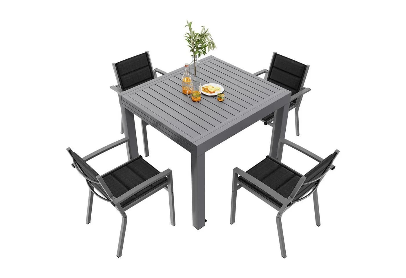 Furnicopia Gartenstuhl 4er-Set Aluminium Grau Schwarz Tecslin