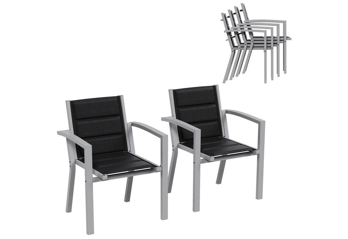 Furnicopia Gartenstuhl 4er-Set Aluminium Grau Schwarz Tecslin - Bild 2