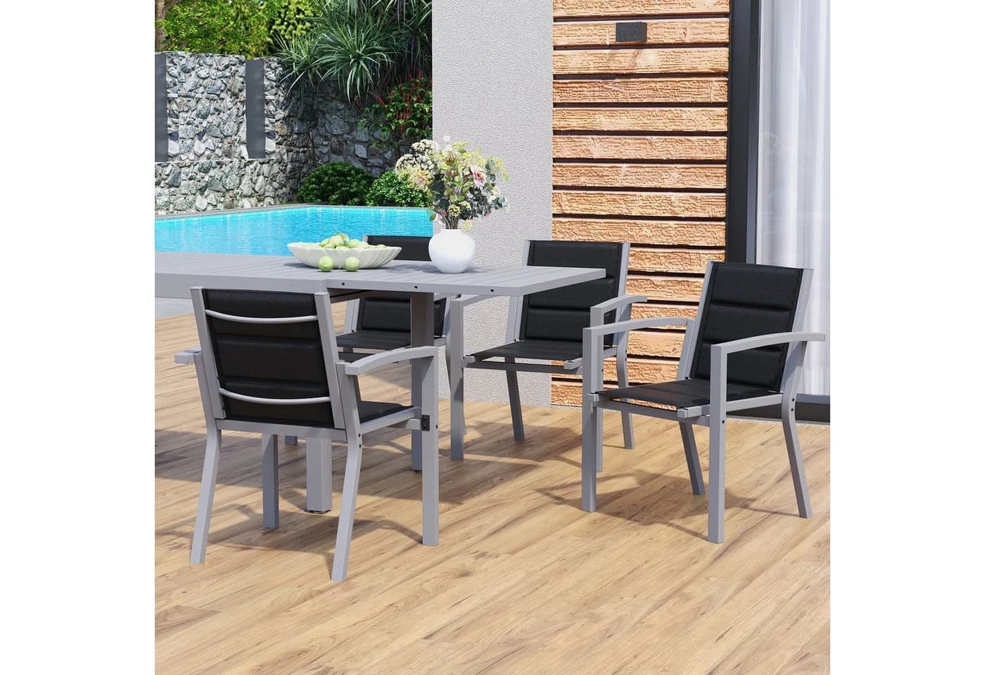 Furnicopia Gartenstuhl 4er-Set Aluminium Grau Schwarz Tecslin - Bild 3