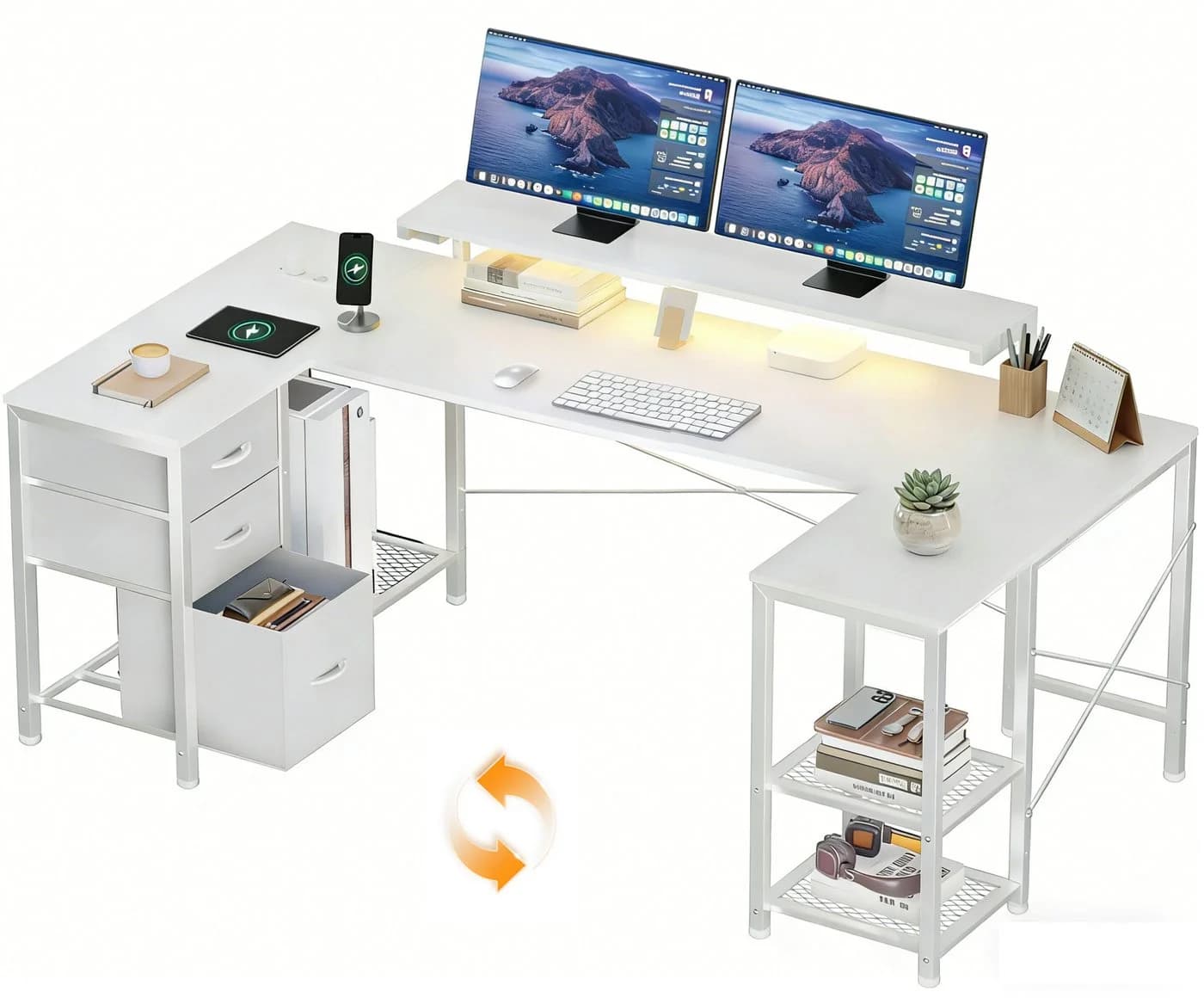 HOMALL Eckschreibtisch 170cm U-förmig mit LED-Monitorhalterung - Bild 2
