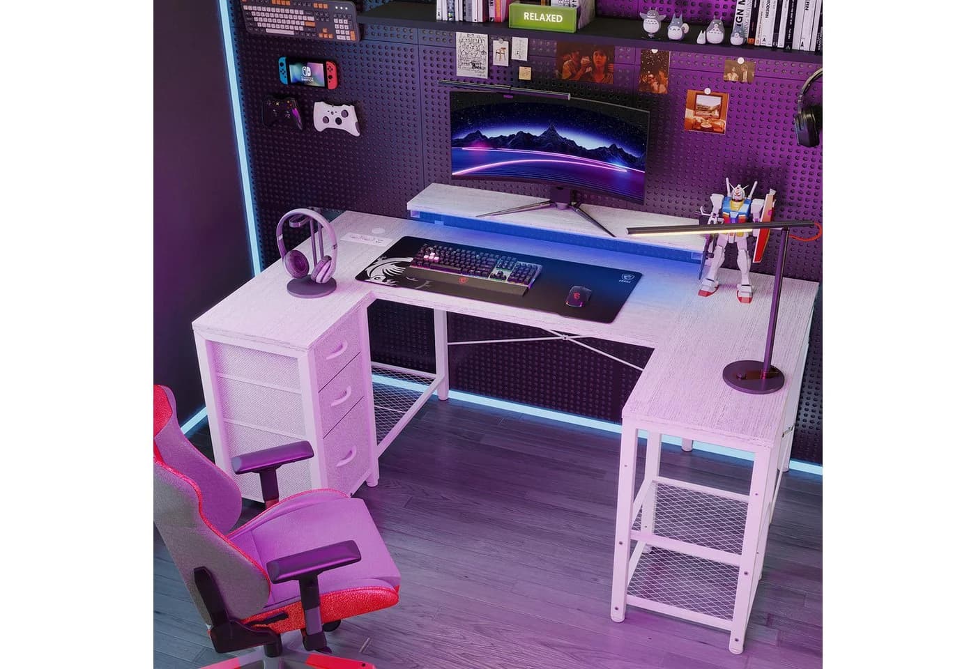 HOMALL Eckschreibtisch 170cm U-förmig mit LED-Monitorhalterung - Bild 3