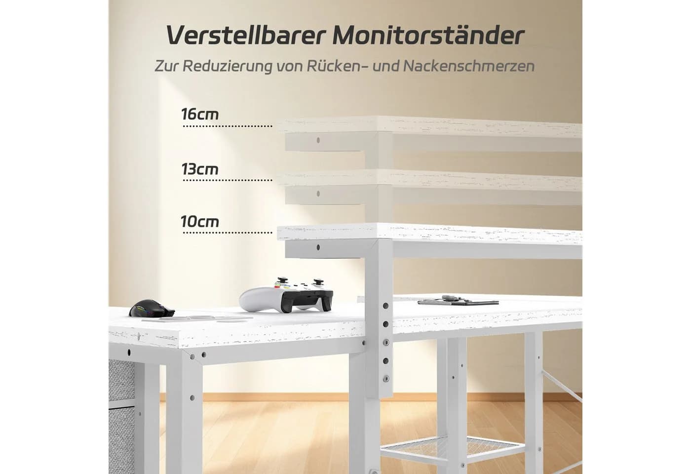 HOMALL Eckschreibtisch 170cm U-förmig mit LED-Monitorhalterung - Bild 4