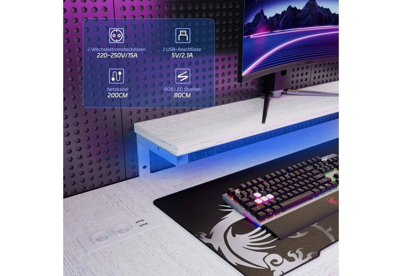 HOMALL Eckschreibtisch 170cm U-förmig mit LED-Monitorhalterung - Bild 5