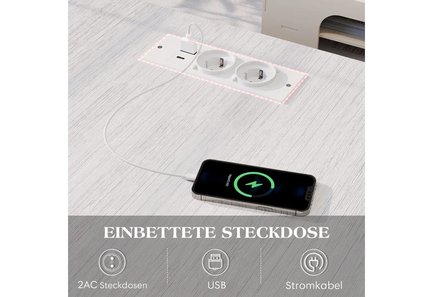 HOMALL L-förmiger Eckschreibtisch mit USB-Anschluss und zwei Steckdosen - Bild 5