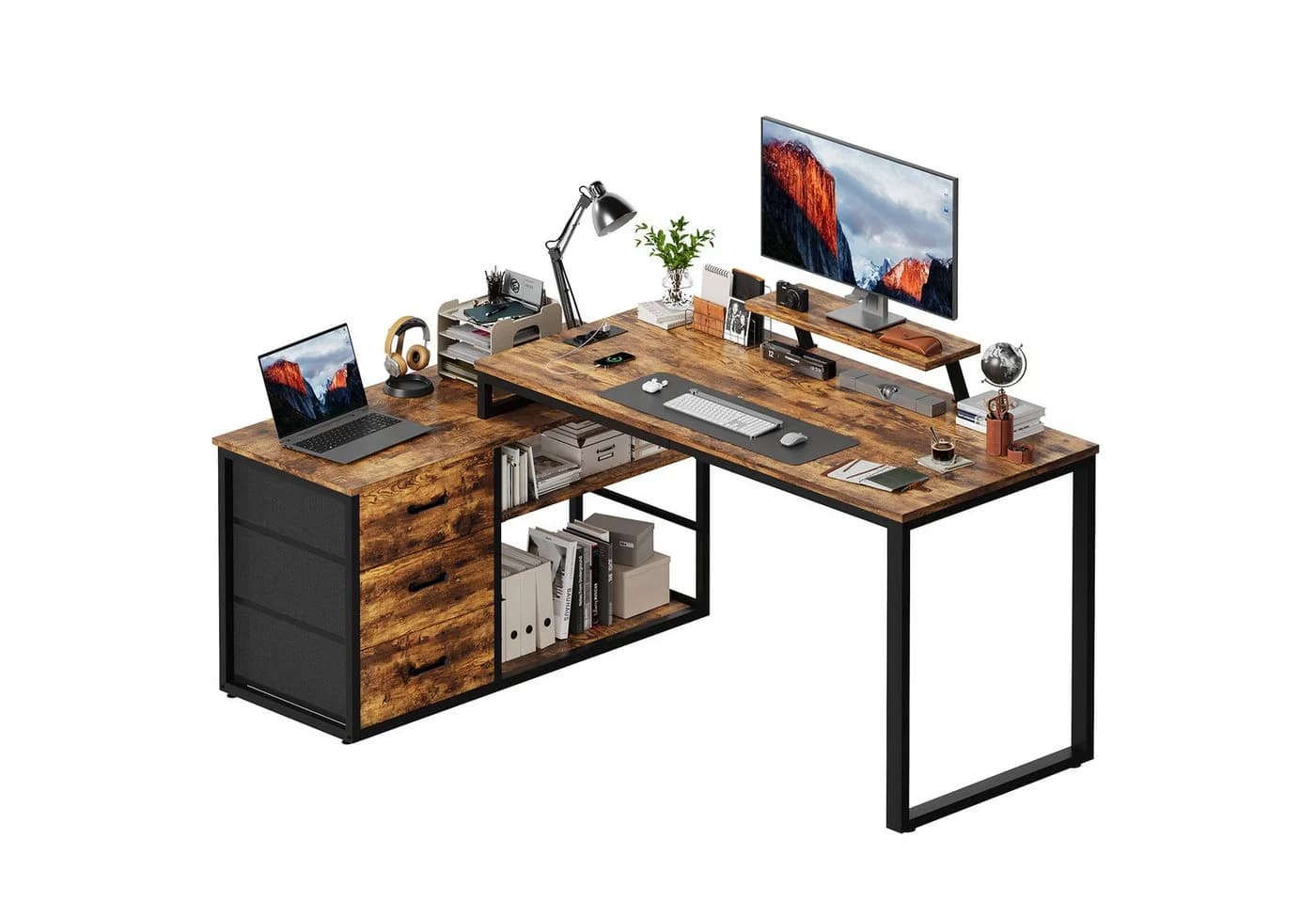 HOMALL L-förmiger Eckschreibtisch mit USB-Anschluss und zwei Steckdosen - Bild 2