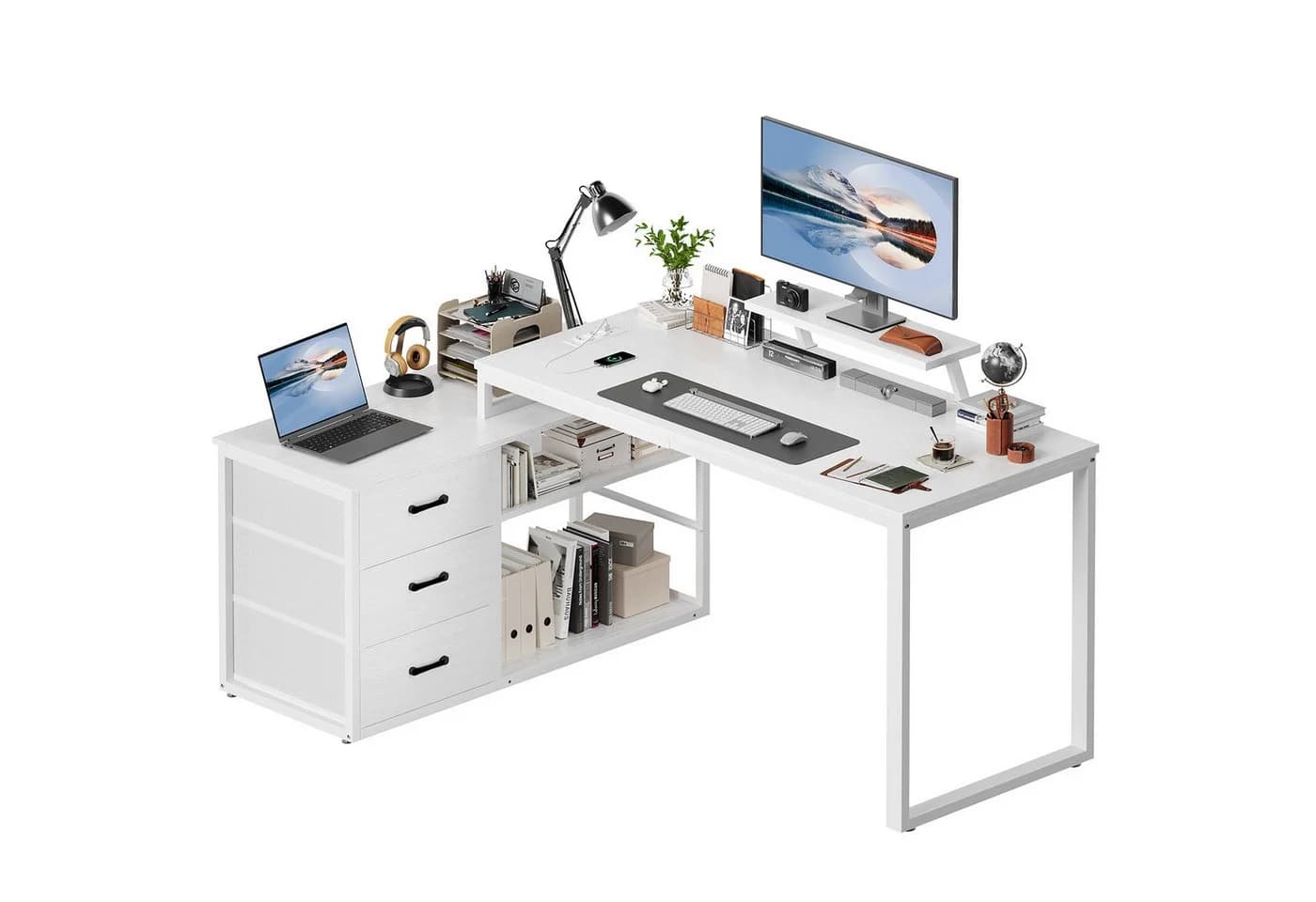 HOMALL L-förmiger Eckschreibtisch mit USB-Anschluss und zwei Steckdosen - Bild 2