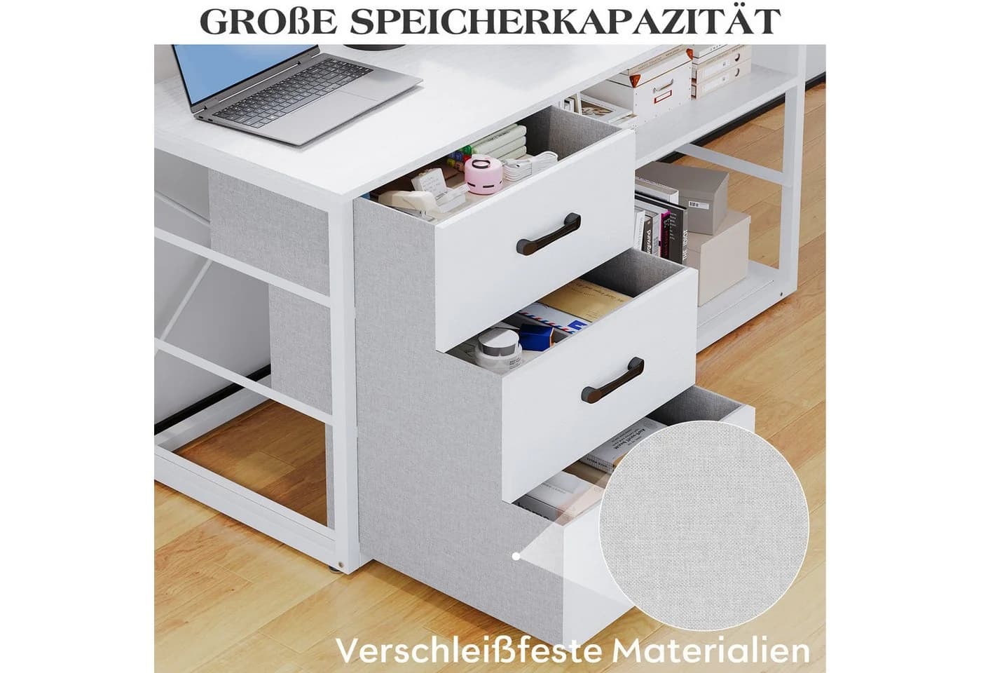 HOMALL L-förmiger Eckschreibtisch mit USB-Anschluss und zwei Steckdosen - Bild 5
