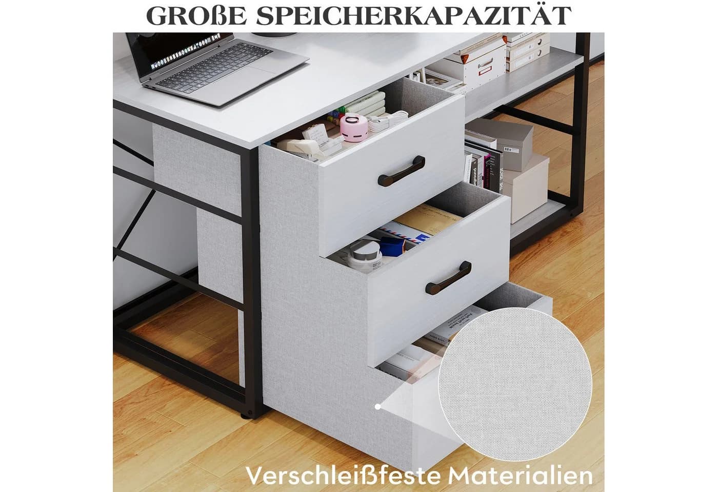 Furnicopia Eckschreibtisch 140cm mit Monitorarm, Computertisch mit drehbarer Tischplatte - Bild 5